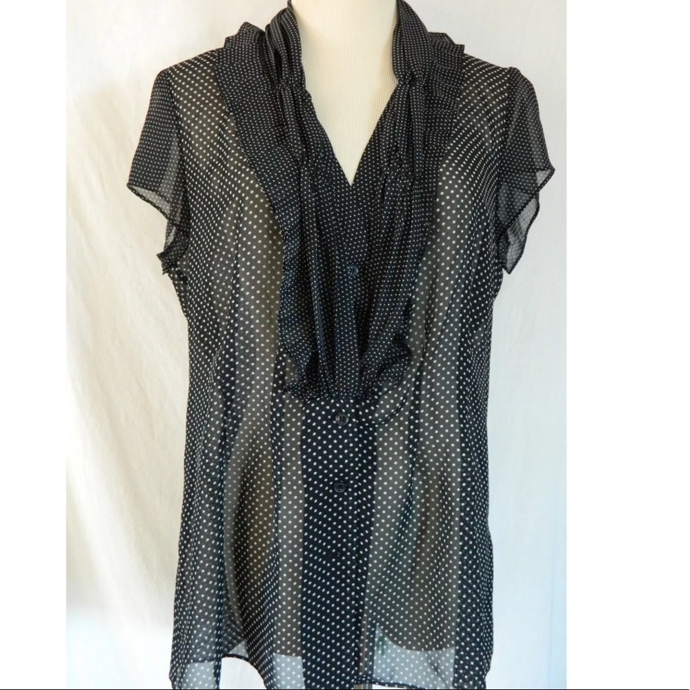New York & Co Polka Dot Ruffle Work Blouse Top L